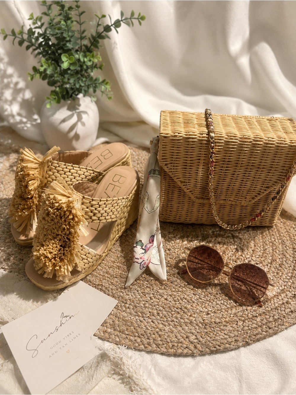 Woven Straw Mini Bag with Chain Strap in Natural Beige